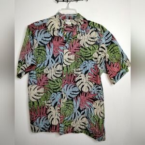 Go Barefoot (Size L) Men's Multicolored Leaf Pattern Button Down SS Casual Shirt